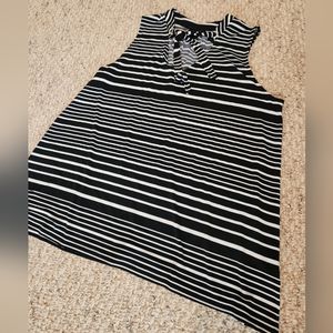 Rafaella Black and White Striped Tank Top size L